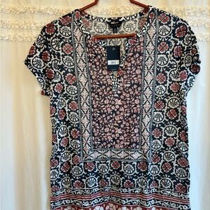 NWT Lucky brand navy paisley woman’s blouse, size M.